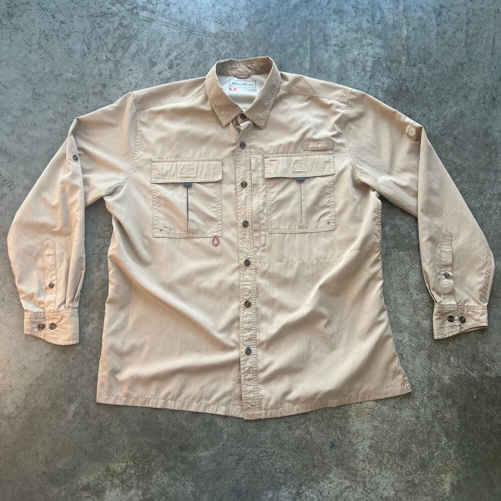 Eddie Bauer Sport Shop Fishing Shirt XL Tan Gorpcore Utility Vent